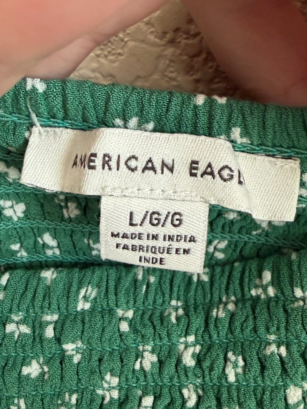 American Eagle Floral Smocked Mini Dress Large Puff Sleeve Tie Detail Green - Picture 2 of 8